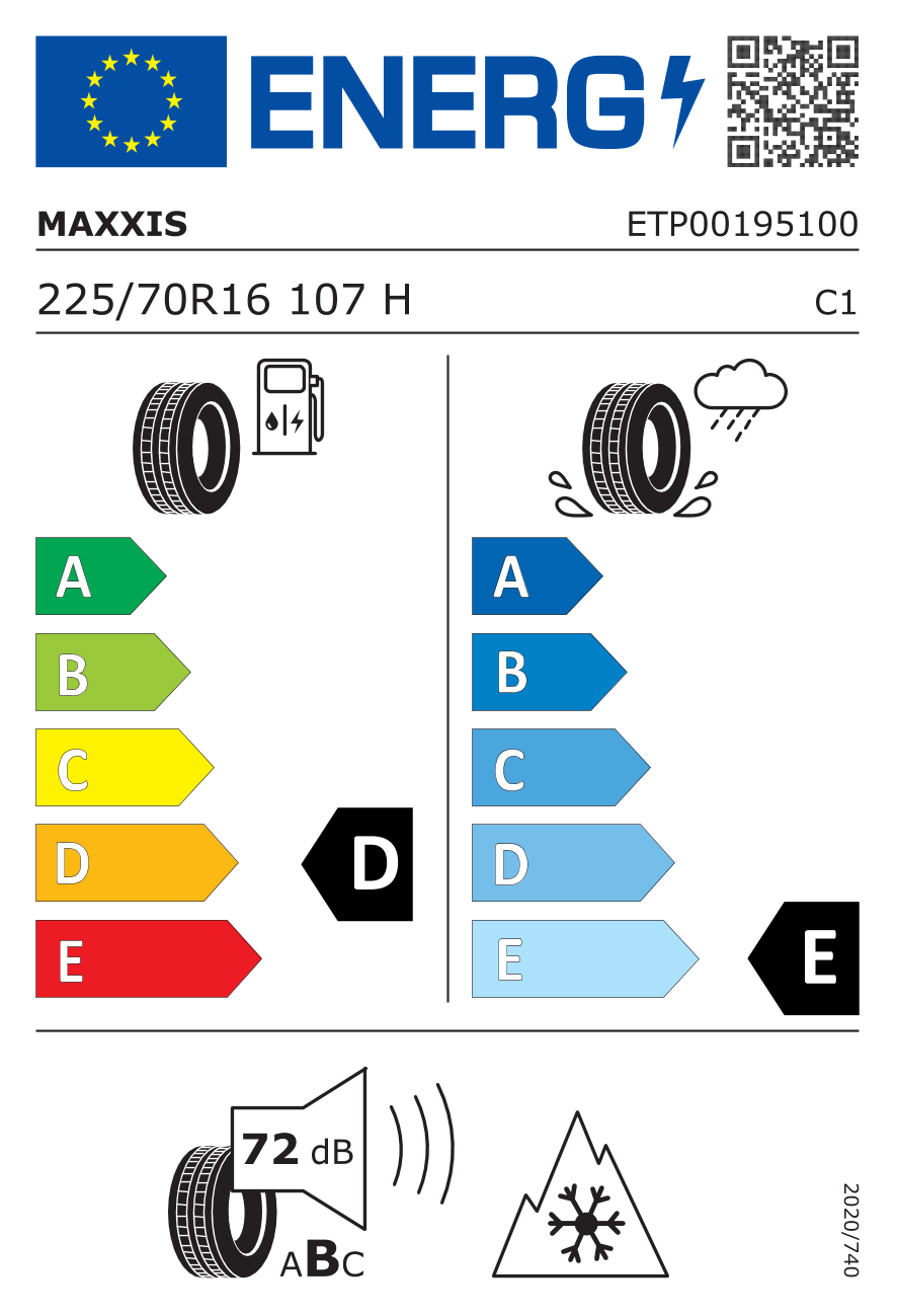 EU-Reifenlabel für MAXXIS MA-SW 225/70 R16 107H