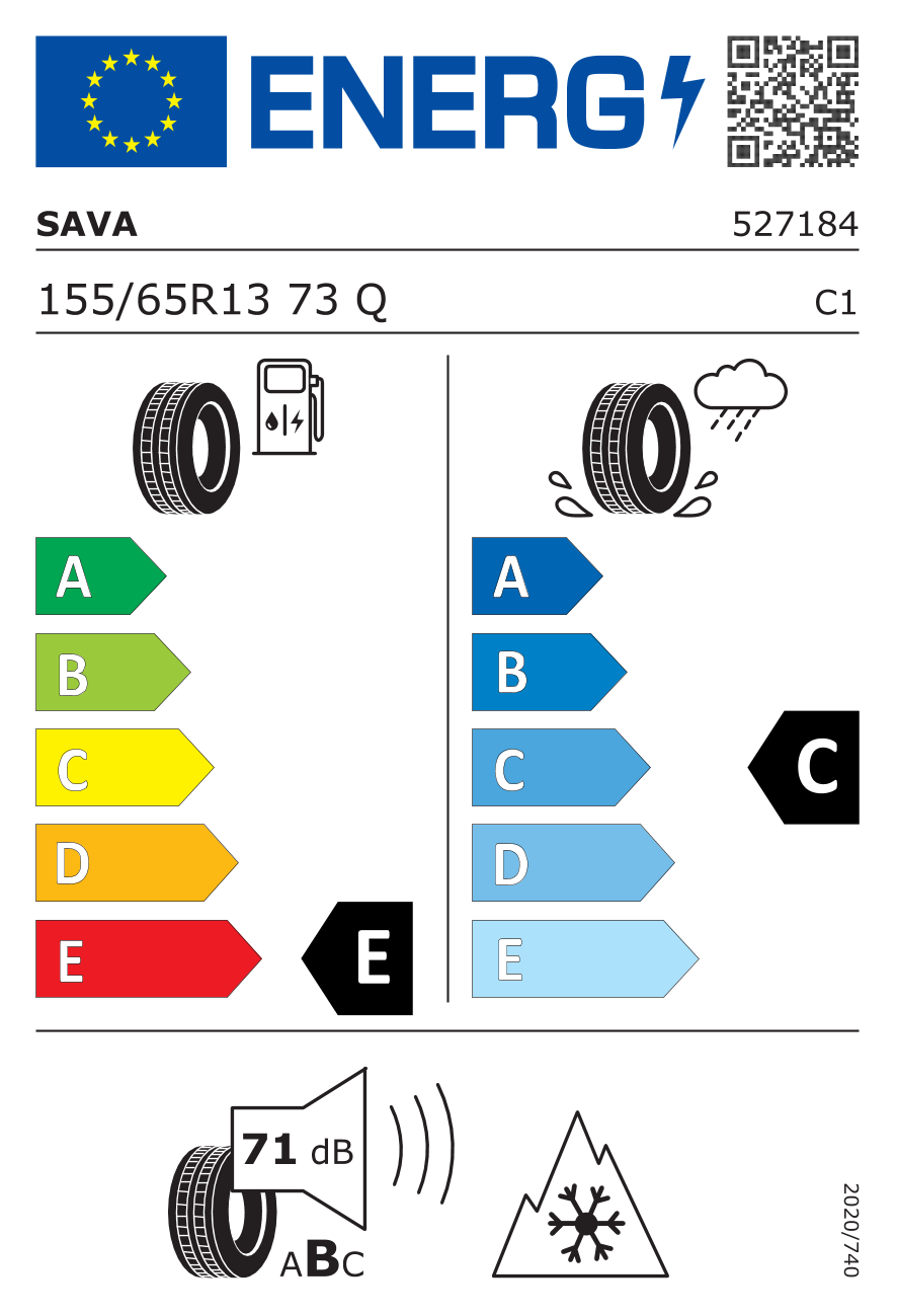 EU-Reifenlabel für SAVA ESKIMO S3+ 155/65 R13 73Q