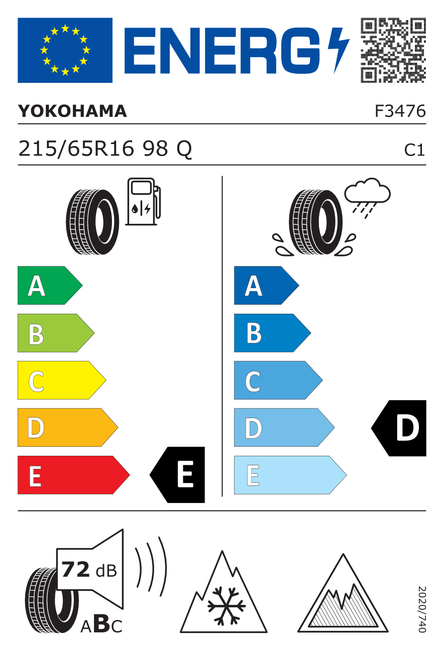 EU-Reifenlabel für YOKOHAMA G073 GEOLANDAR I/T-S 215/65 R16 98Q