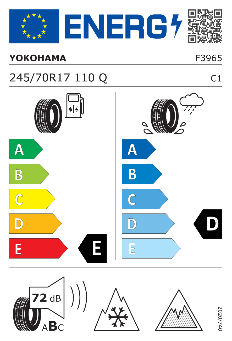 EU-Reifenlabel für YOKOHAMA G073 GEOLANDAR I/T-S 245/70 R17 110Q
