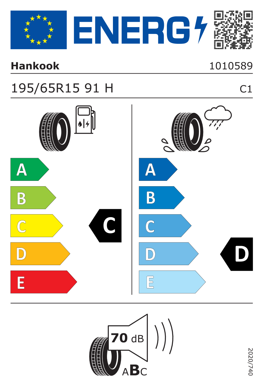 EU-Reifenlabel für HANKOOK K425 Kinergy eco 195/65 R15 91H