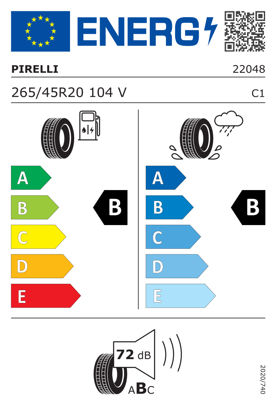 EU-Reifenlabel für PIRELLI SCORPION VERDE ALLSEASON (ohne 3PMSF) 265/45 R20 104V