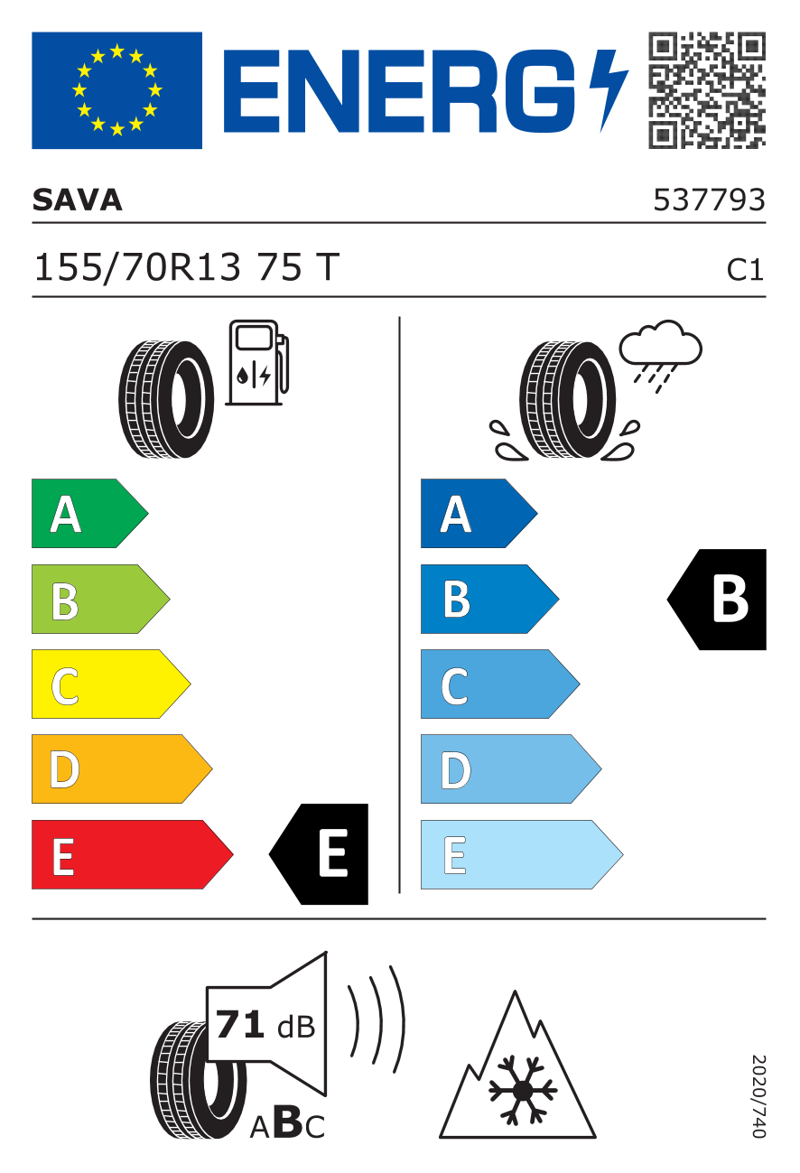 EU-Reifenlabel für SAVA ESKIMO S3+ 155/70 R13 75T
