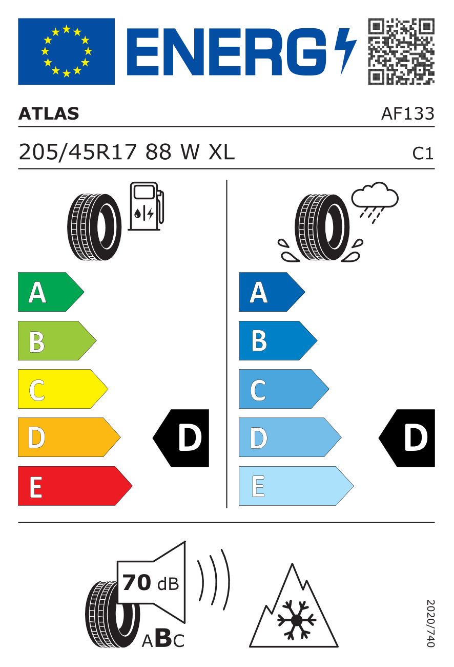 EU-Reifenlabel für ATLAS GREEN 4S 205/45 R17 88W