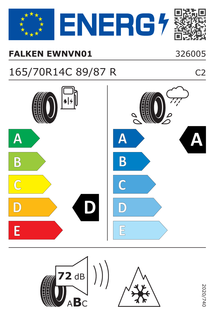 EU-Reifenlabel für FALKEN VAN01 EUROWINTER 165/70 R14 89/87R