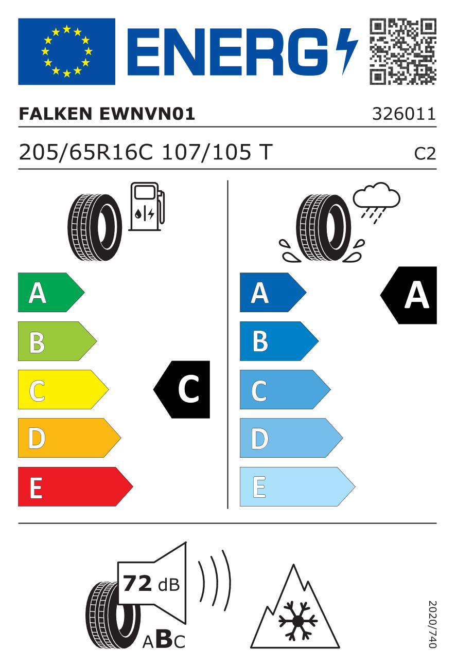 EU-Reifenlabel für FALKEN VAN01 EUROWINTER 205/65 R16 107/105T