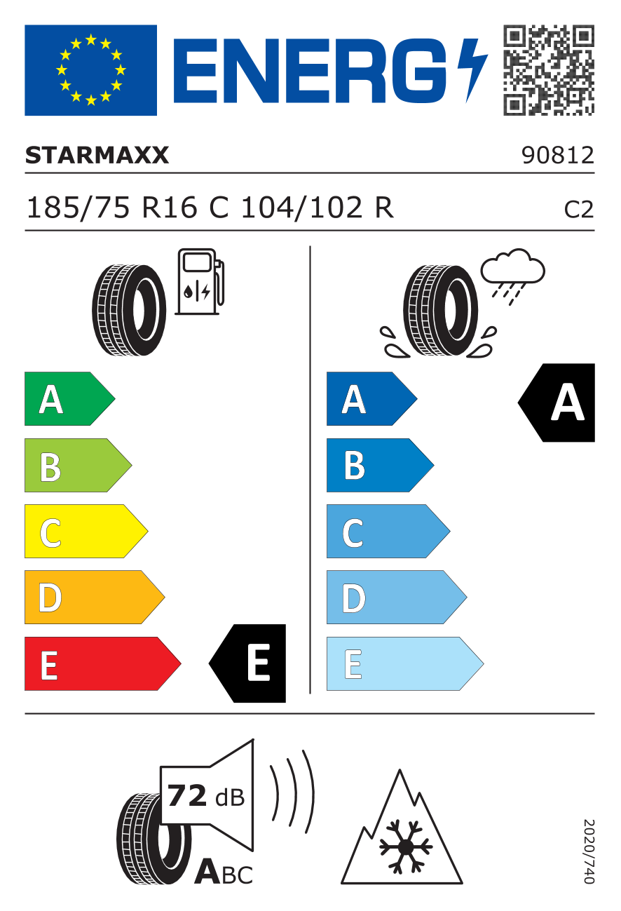 EU-Reifenlabel für STARMAXX ST960 PROWIN 185/75 R16 104/102R