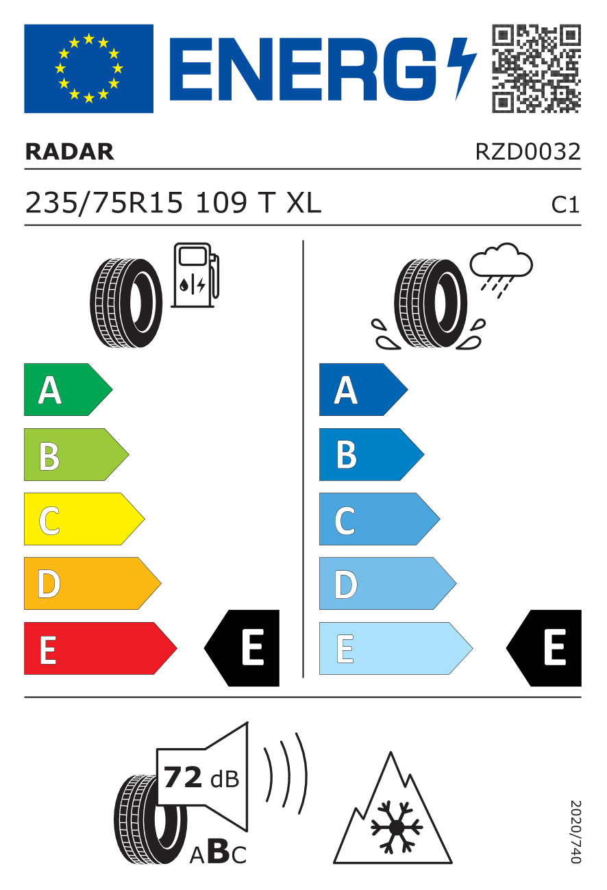 EU-Reifenlabel für RADAR RENEGADE A/T 5 235/75 R15 109T