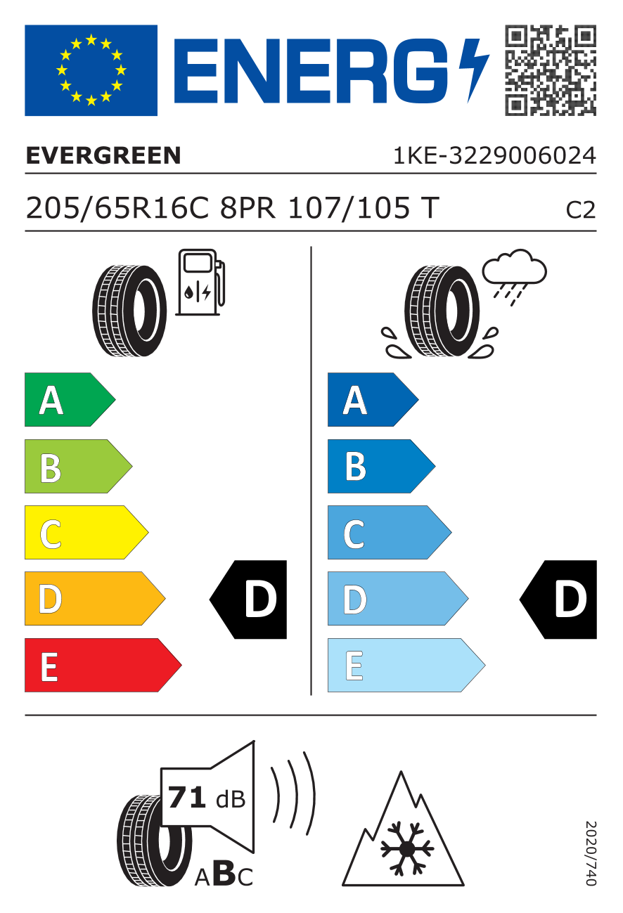 EU-Reifenlabel für EVERGREEN EW616 205/65 R16 107/105T