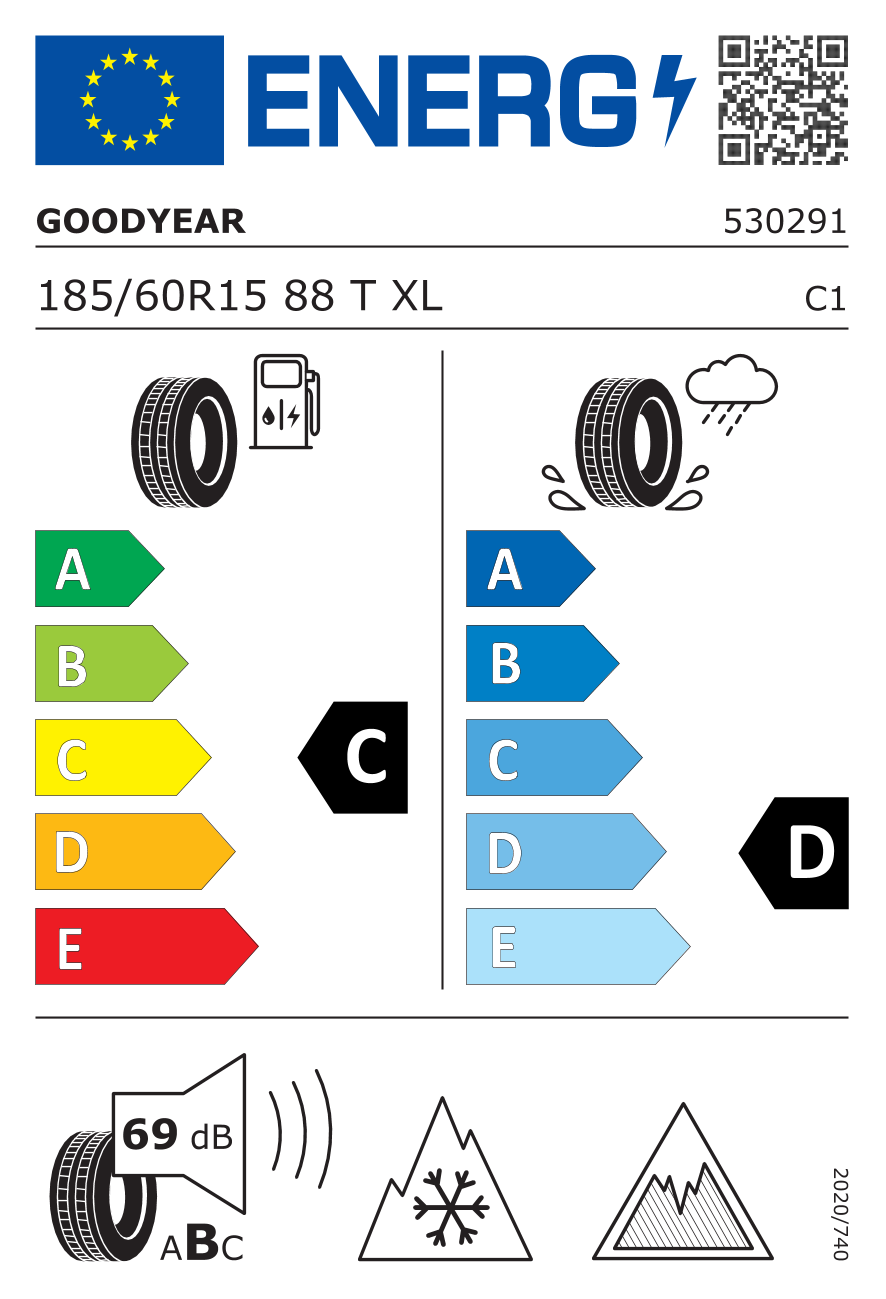 EU-Reifenlabel für GOODYEAR ULTRA GRIP ICE 2 185/60 R15 88T