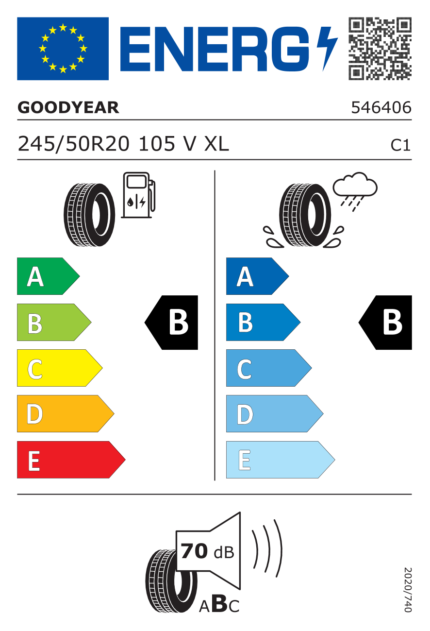 EU-Reifenlabel für GOODYEAR EAGLE F1 ASYMMETRIC 3 SUV 245/50 R20 105V
