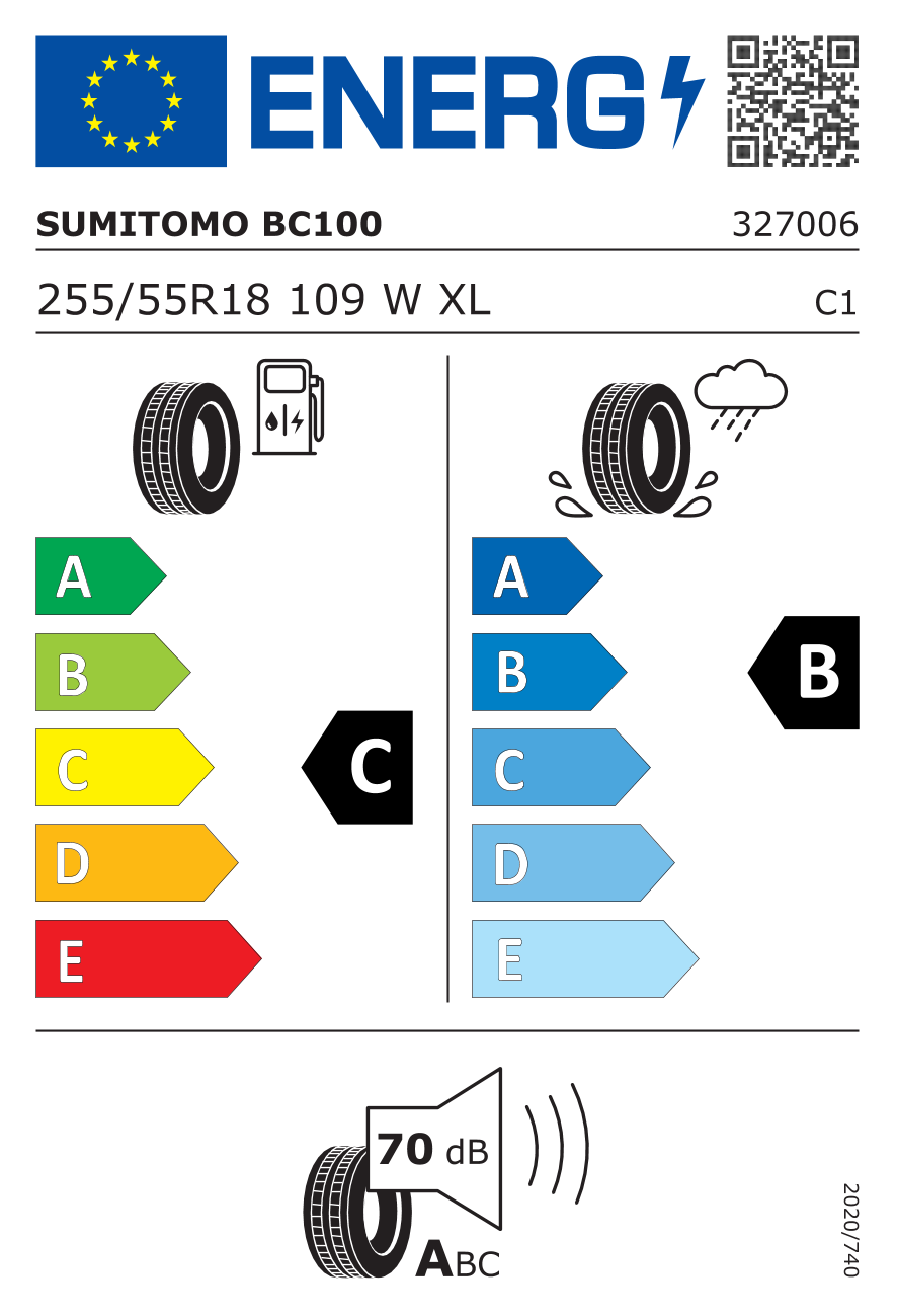 EU-Reifenlabel für SUMITOMO BC100 255/55 R18 109W