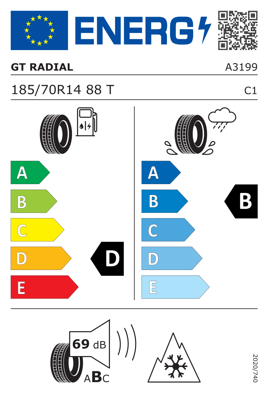 EU-Reifenlabel für GT RADIAL WINTERPRO 2 185/70 R14 88T