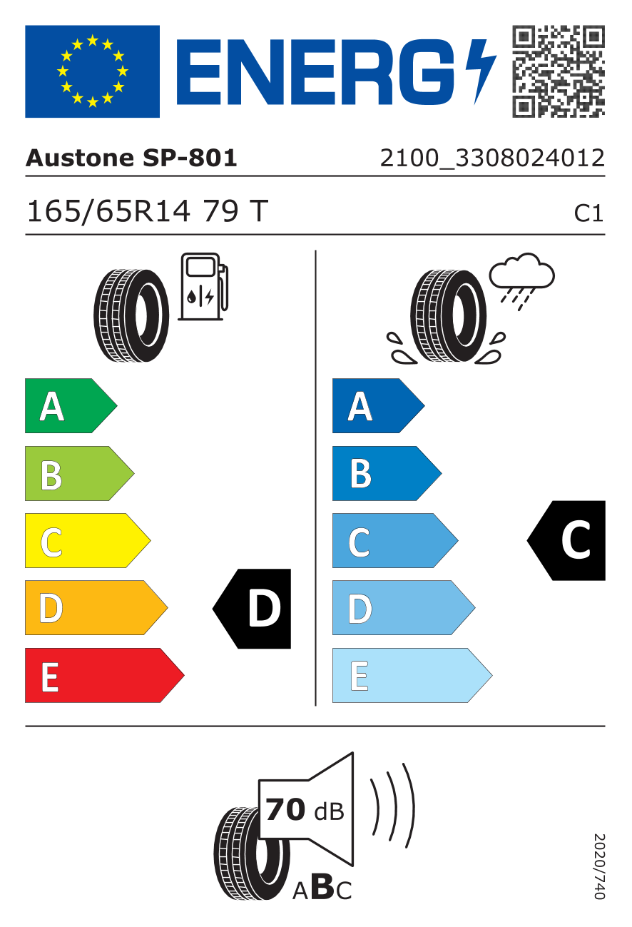 EU-Reifenlabel für AUSTONE SP801 ATHENA 165/65 R14 79T