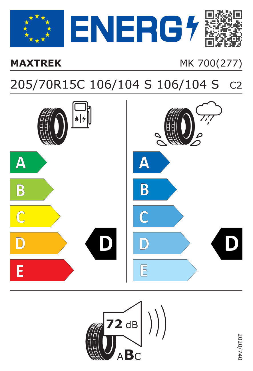 EU-Reifenlabel für MAXTREK MK700 205/70 R15 106/104S