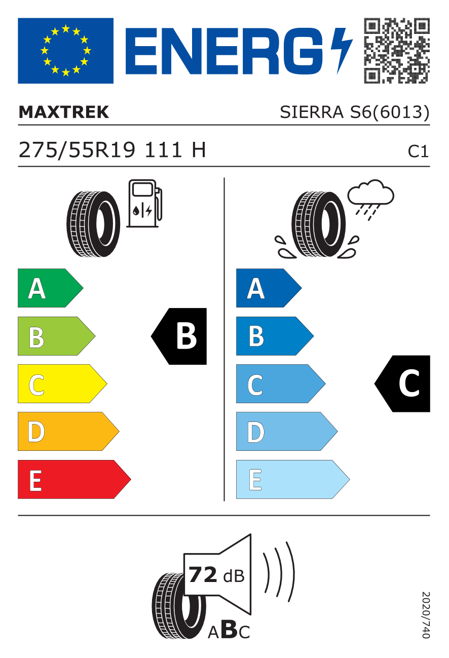 EU-Reifenlabel für MAXTREK SIERRA S6 275/55 R19 111H