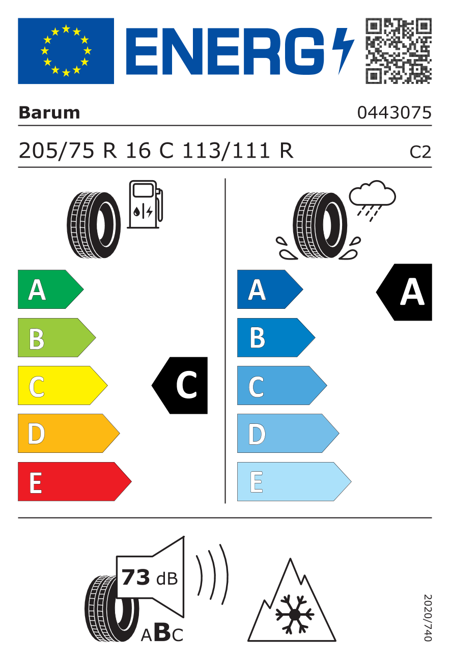 EU-Reifenlabel für BARUM VANIS ALLSEASON 205/75 R16 113/111R