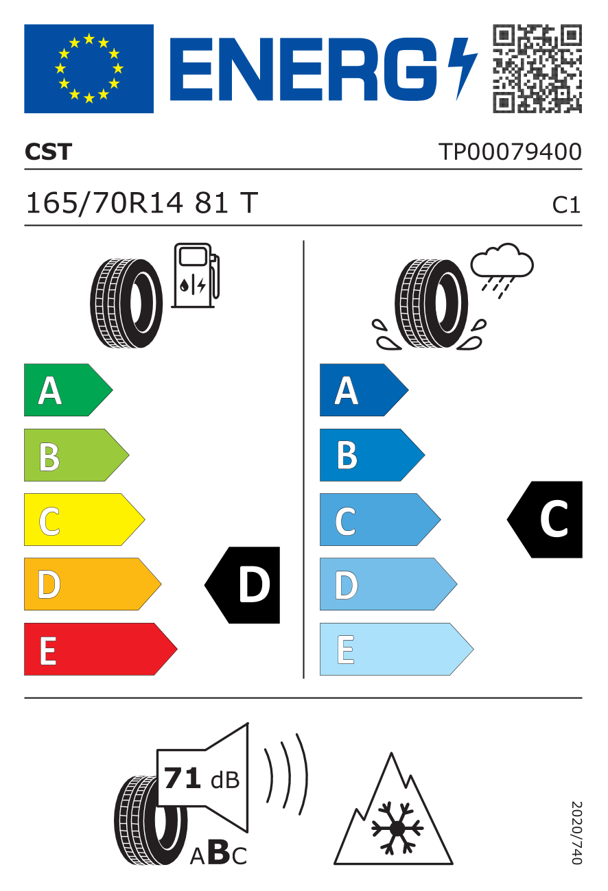 EU-Reifenlabel für CST WCP1 MEDALLION 165/70 R14 81T