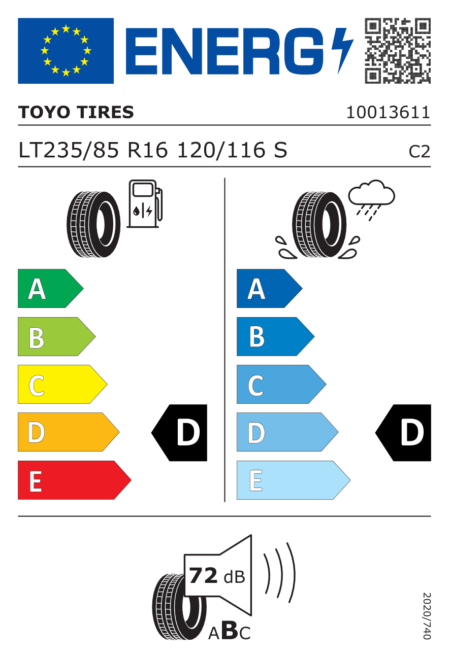 EU-Reifenlabel für TOYO OPEN COUNTRY A/T + 235/85 R16 120S