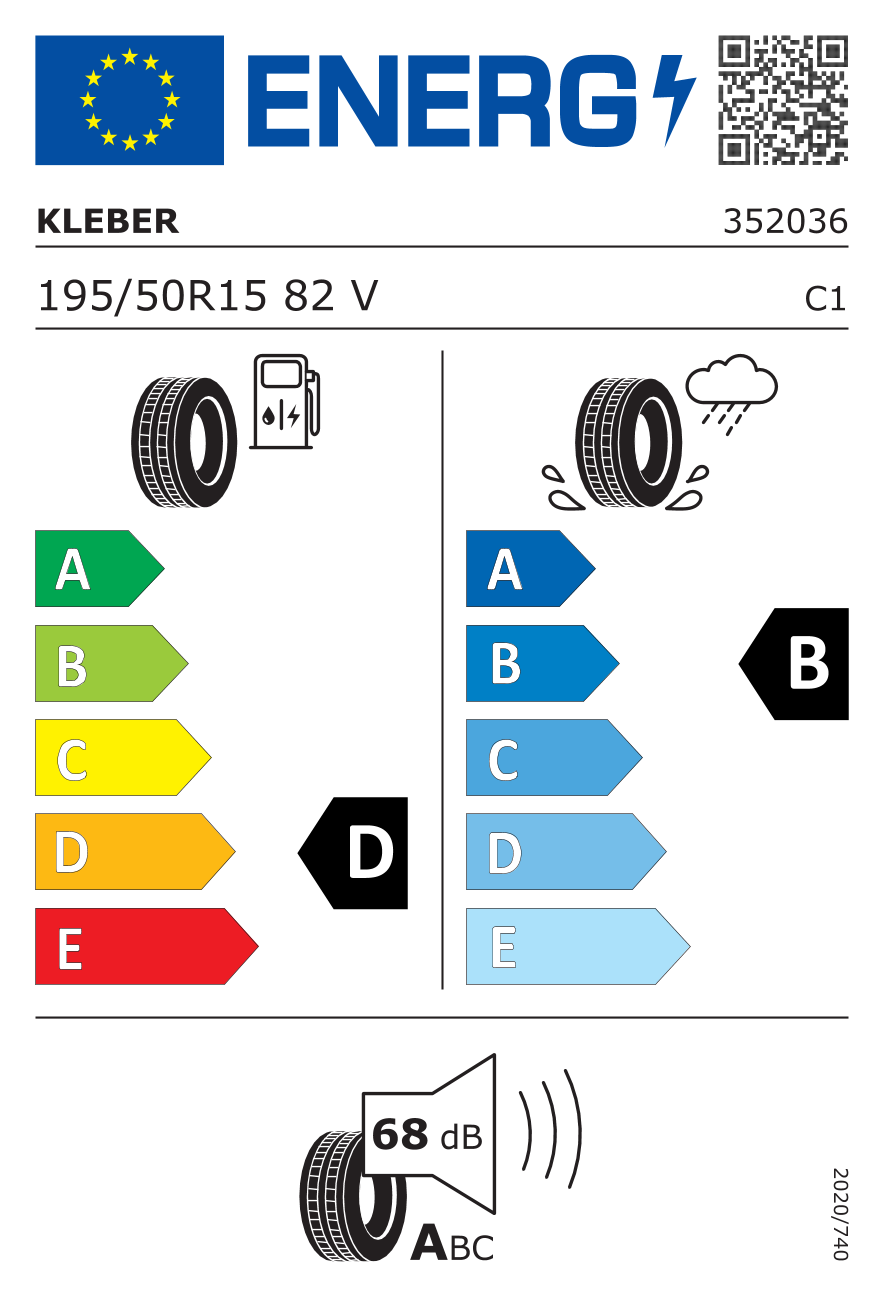 EU-Reifenlabel für KLEBER DYNAXER HP4 195/50 R15 82V