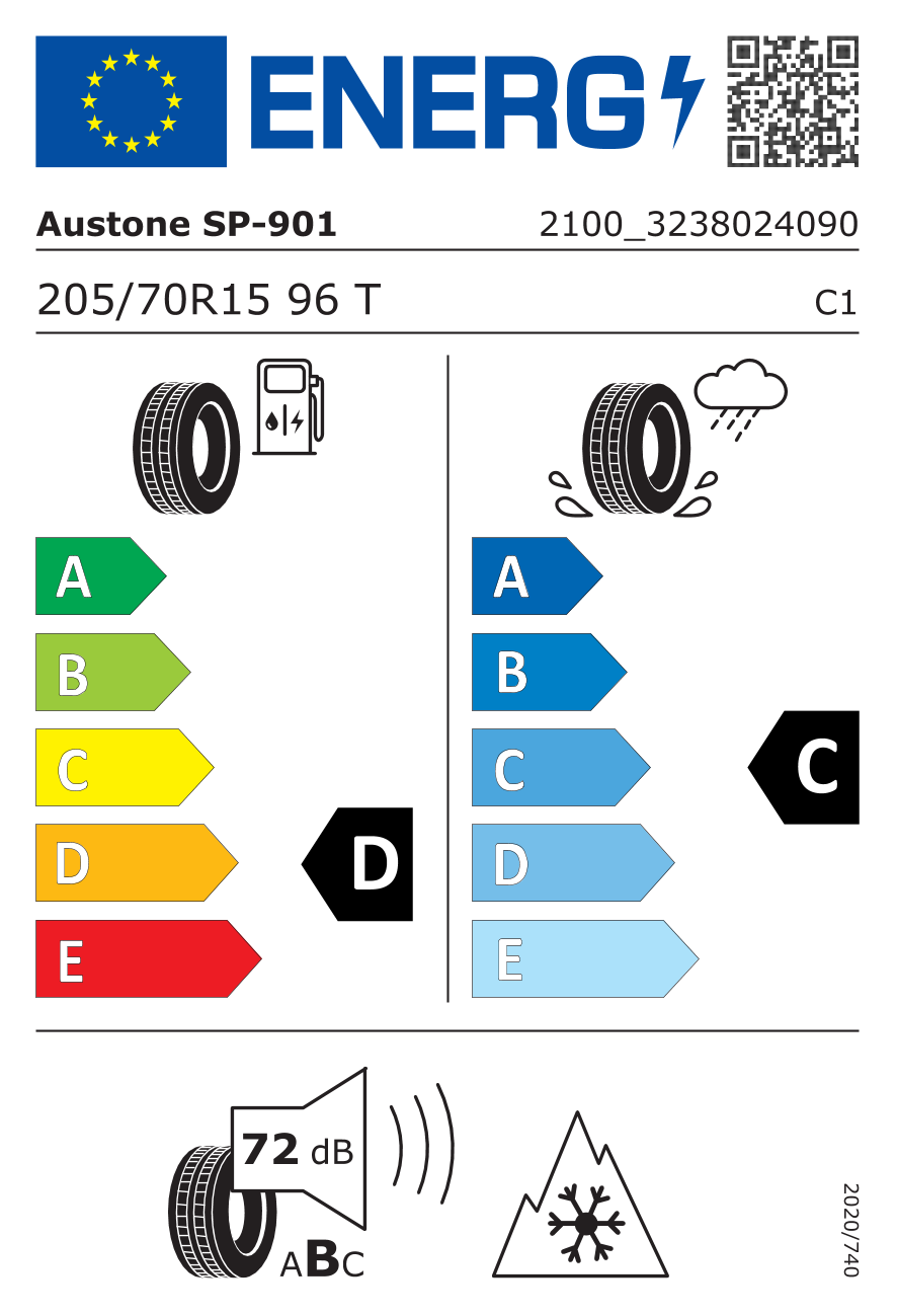 EU-Reifenlabel für AUSTONE SP901 205/70 R15 96T