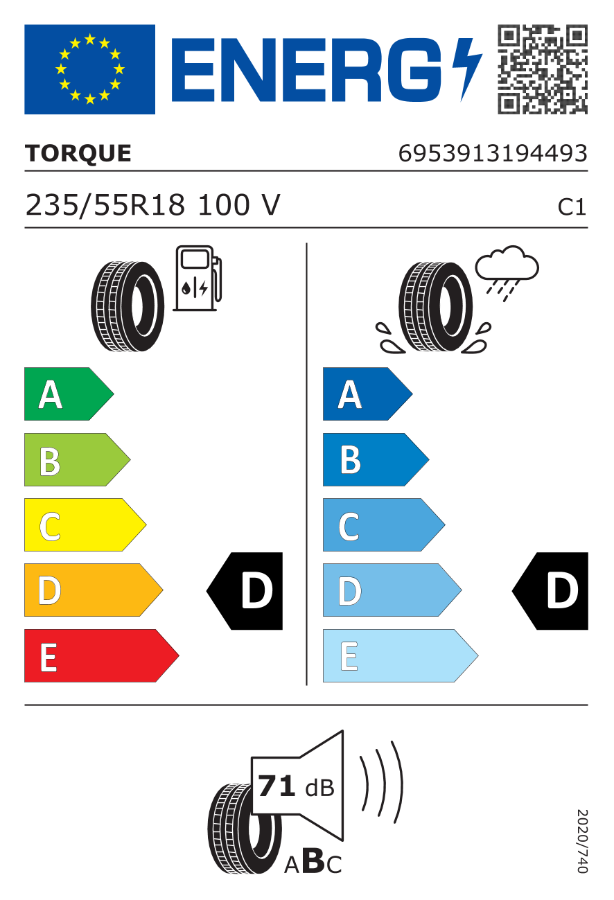 EU-Reifenlabel für TORQUE HP701 235/55 R18 100V
