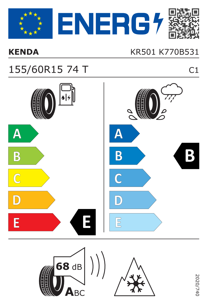 EU-Reifenlabel für KENDA KR501 WINTERGEN 2 155/60 R15 74T