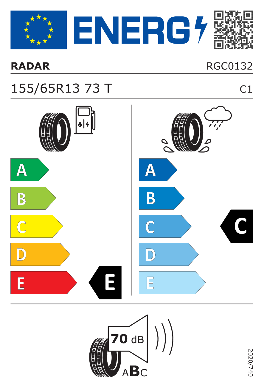EU-Reifenlabel für RADAR RIVERA PRO 2 155/65 R13 73T