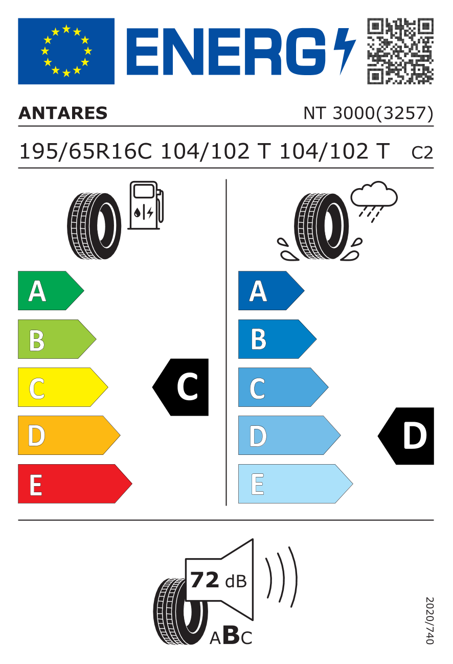 EU-Reifenlabel für ANTARES NT3000 195/65 R16 104/102T