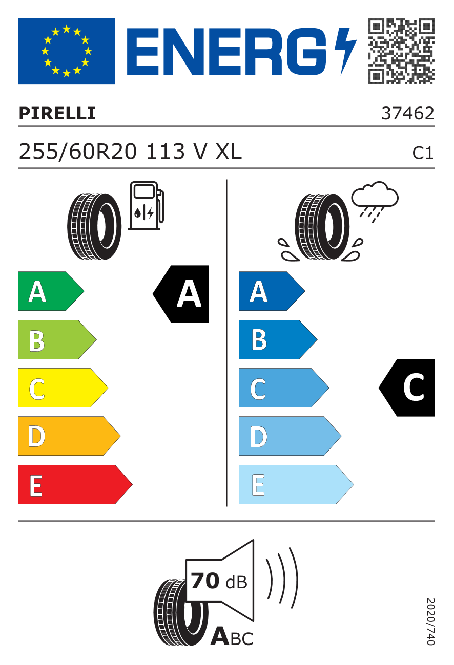 EU-Reifenlabel für PIRELLI SCORPION ZERO ALLSEASON 255/60 R20 113V