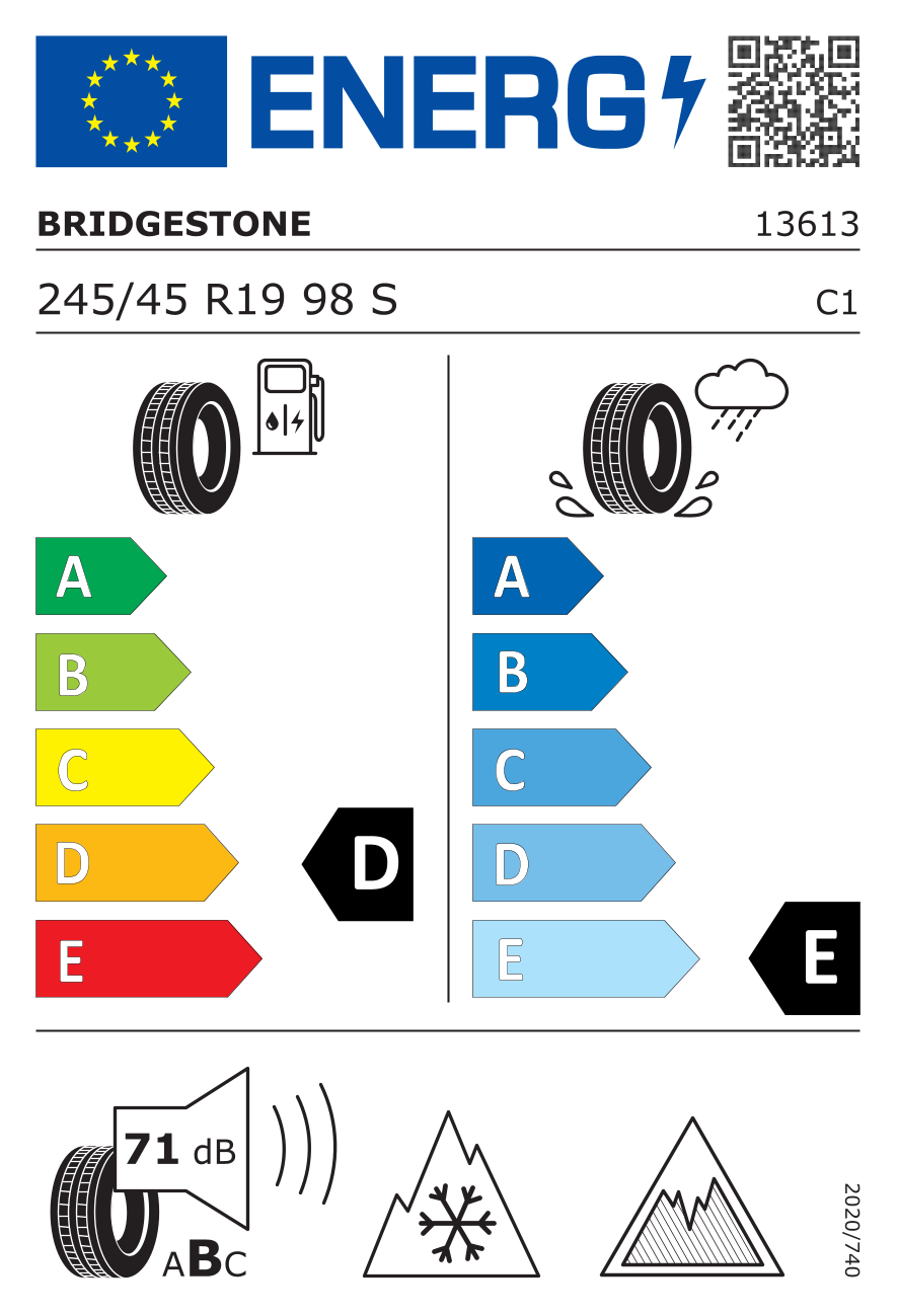 EU-Reifenlabel für BRIDGESTONE BLIZZAK ICE 245/45 R19 98S