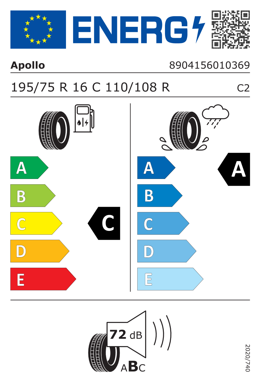 EU-Reifenlabel für APOLLO ALTRUST+ 195/75 R16 110/108R