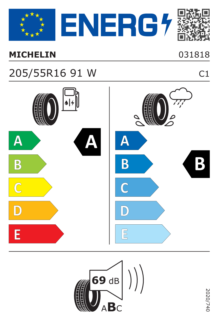 EU-Reifenlabel für MICHELIN PRIMACY 4 205/55 R16 91W