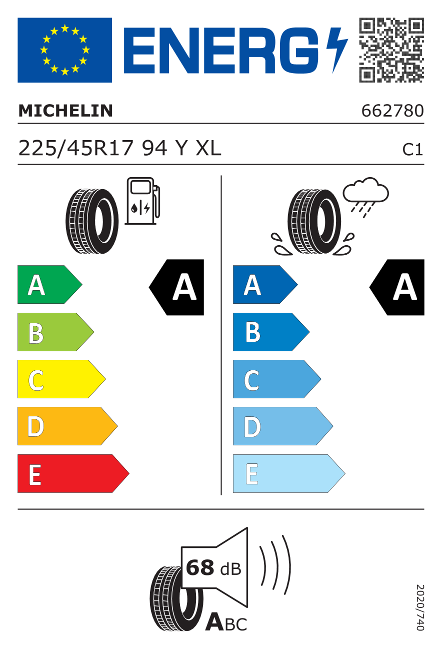 EU-Reifenlabel für MICHELIN PRIMACY 4 225/45 R17 94Y