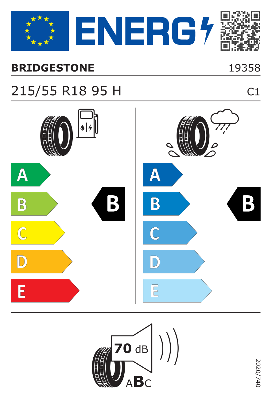 EU-Reifenlabel für BRIDGESTONE TURANZA T005A 215/55 R18 95H