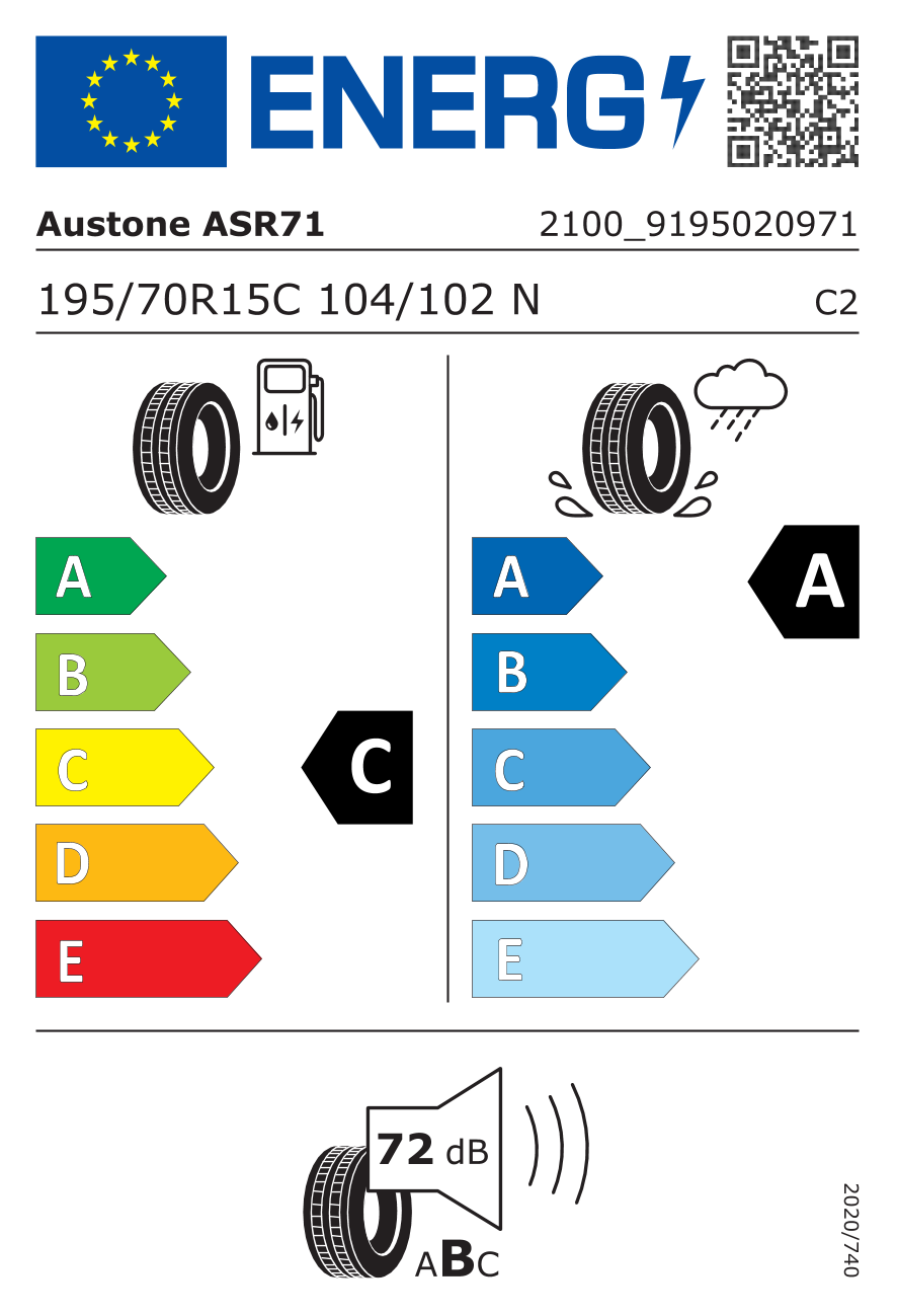 EU-Reifenlabel für AUSTONE ASR71 195/70 R15 104/102N