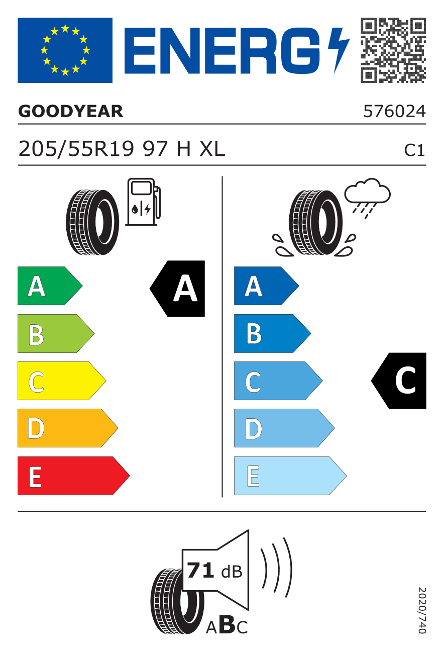 EU-Reifenlabel für GOODYEAR EFFICIENTGRIP PERFORMANCE 205/55 R19 97H