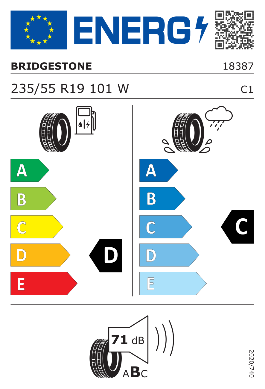 EU-Reifenlabel für BRIDGESTONE DUELER H/P SPORT (ab 20 Zoll) 235/55 R19 101W