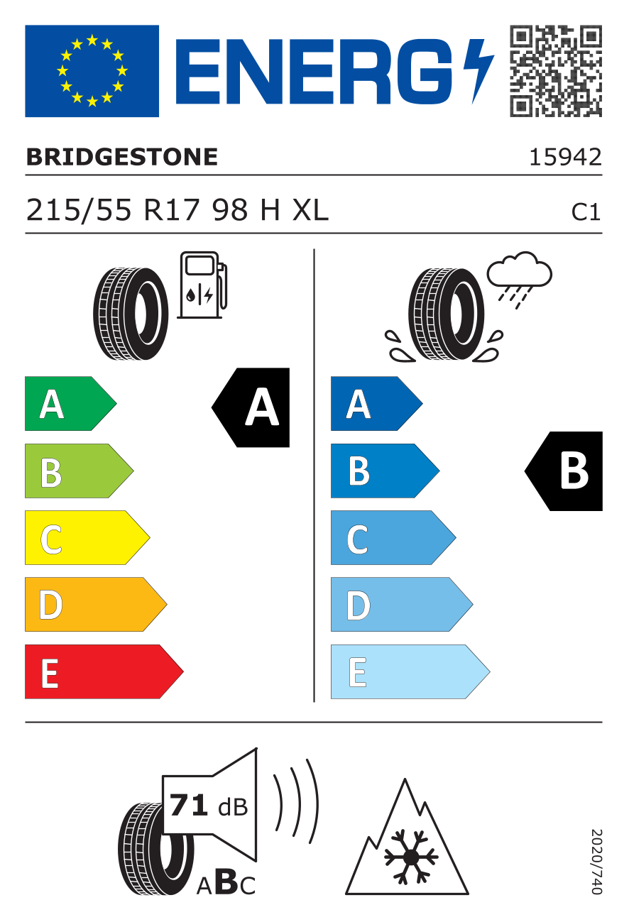 EU-Reifenlabel für BRIDGESTONE A005 WEATHER CONTROL 215/55 R17 98H