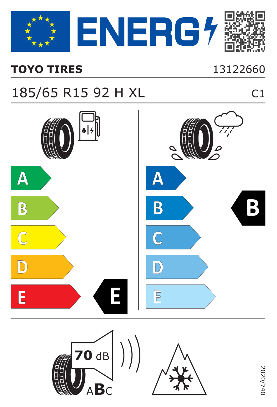 EU-Reifenlabel für TOYO OBSERVE S944 185/65 R15 92H