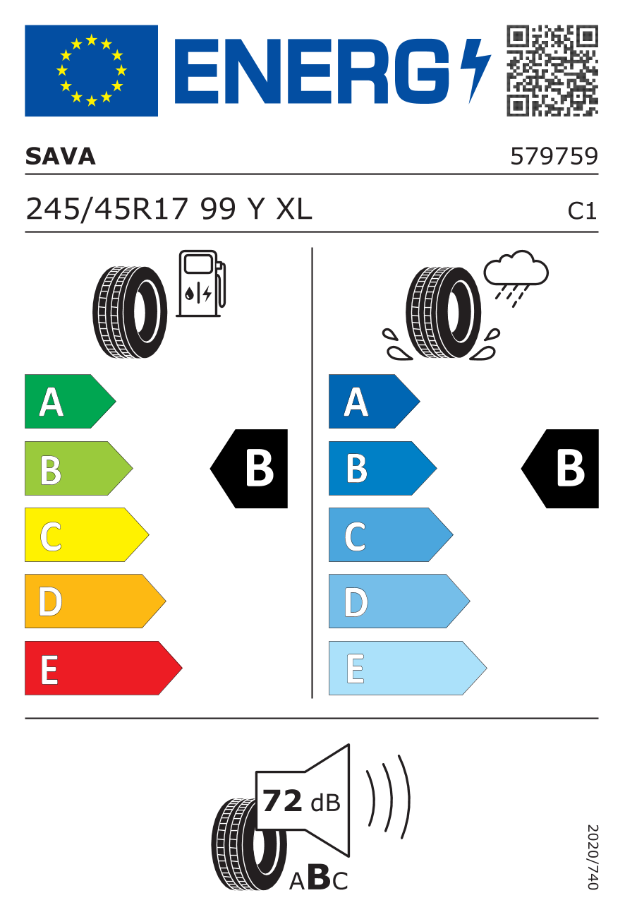 EU-Reifenlabel für SAVA INTENSA UHP 2 245/45 R17 99Y