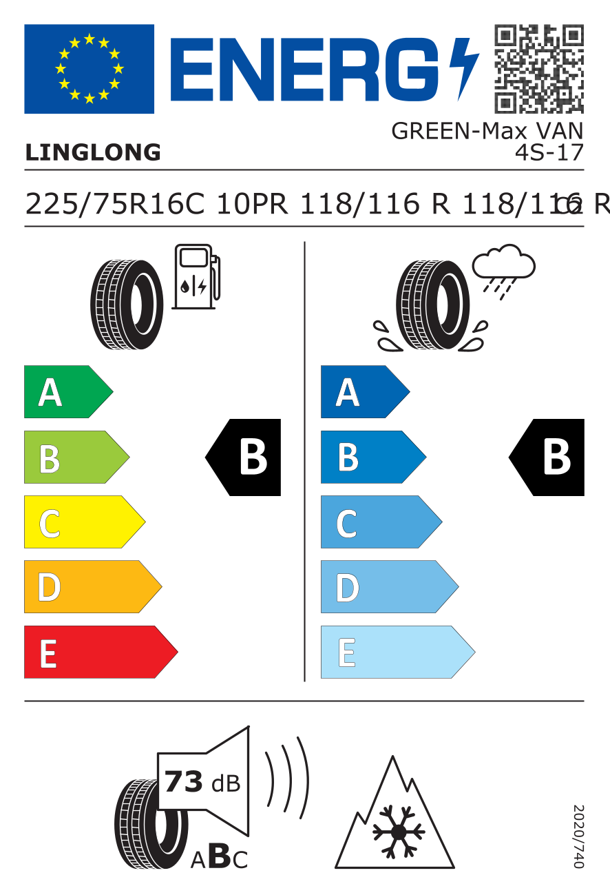 EU-Reifenlabel für LINGLONG GREENMAX VAN 4S 225/75 R16 118/116R
