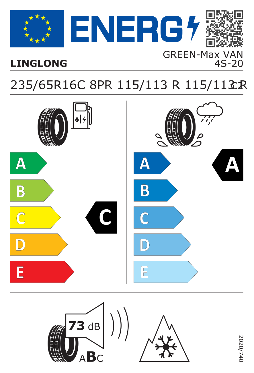 EU-Reifenlabel für LINGLONG GREENMAX VAN 4S 235/65 R16 115/113R