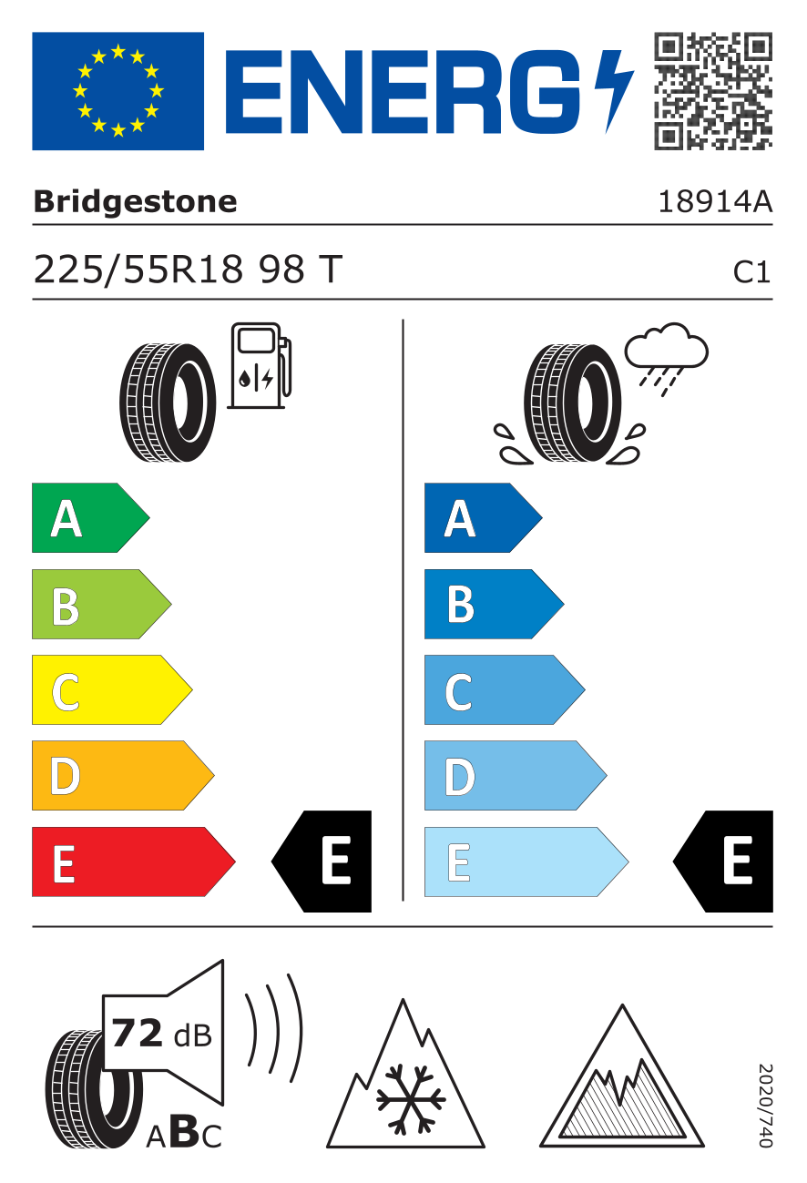 EU-Reifenlabel für BRIDGESTONE BLIZZAK DM-V3 225/55 R18 98T