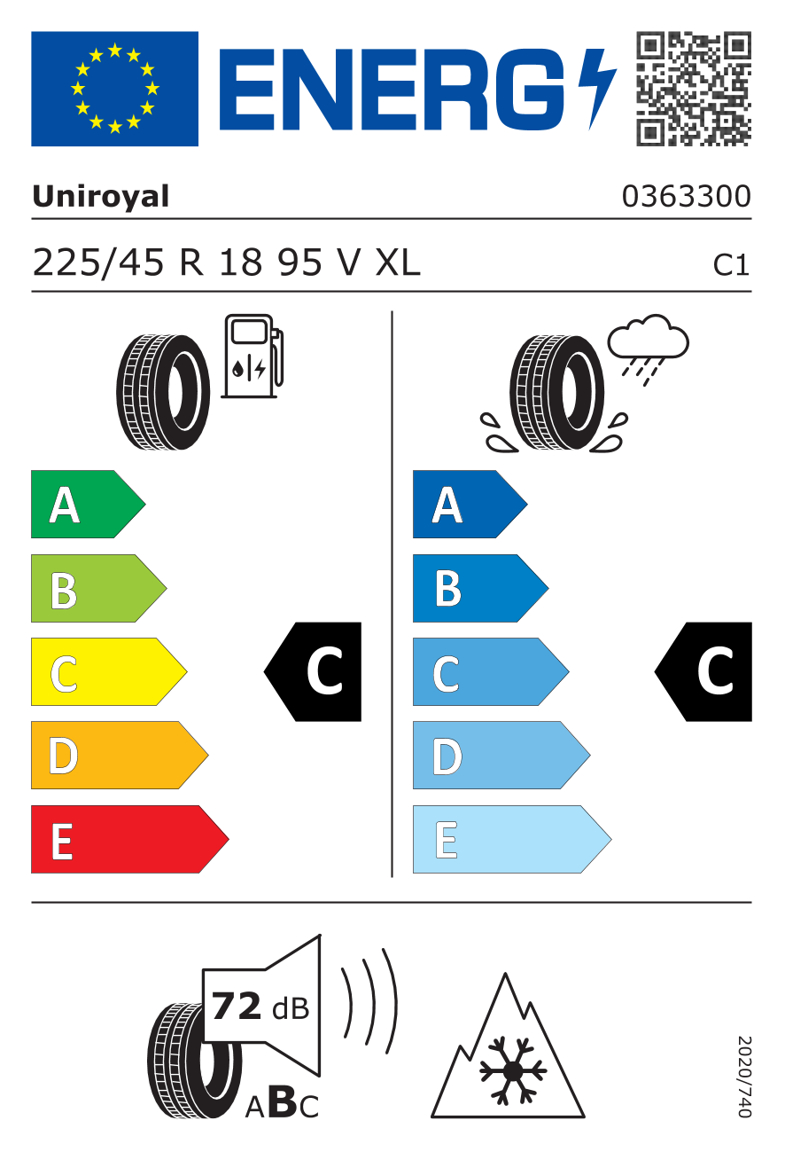 EU-Reifenlabel für UNIROYAL WINTEREXPERT 225/45 R18 95V