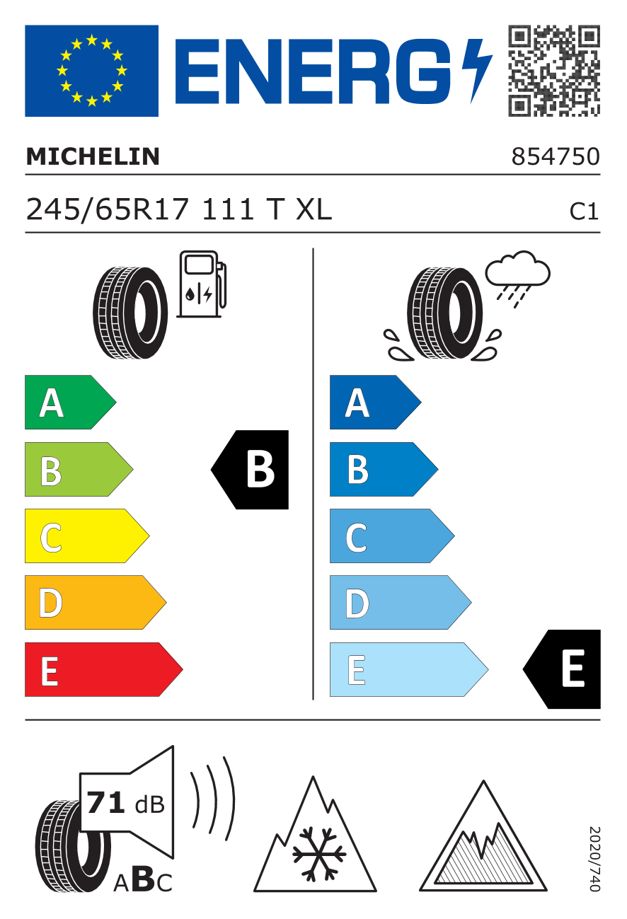 EU-Reifenlabel für MICHELIN X-ICE SNOW 245/65 R17 111T