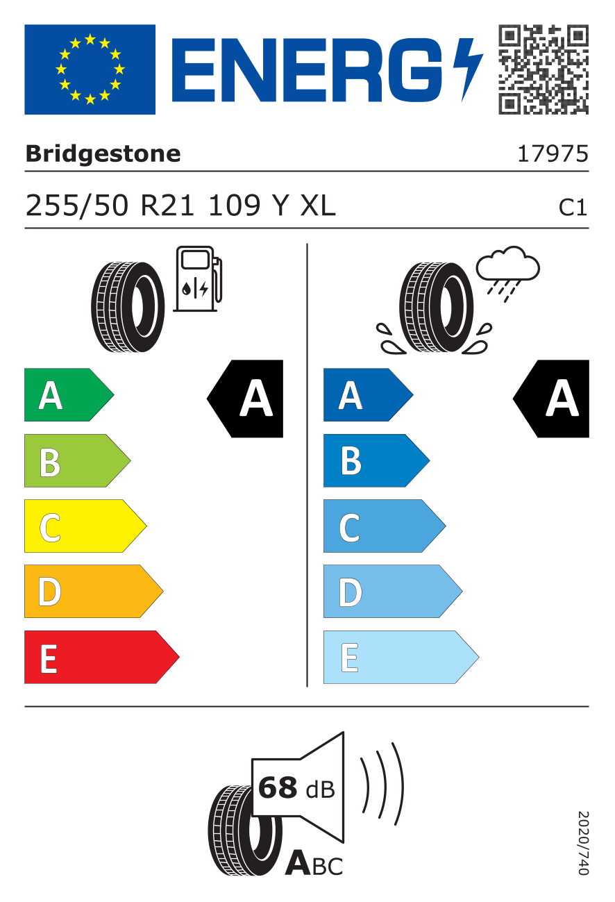 EU-Reifenlabel für BRIDGESTONE ALENZA 001 255/50 R21 109Y