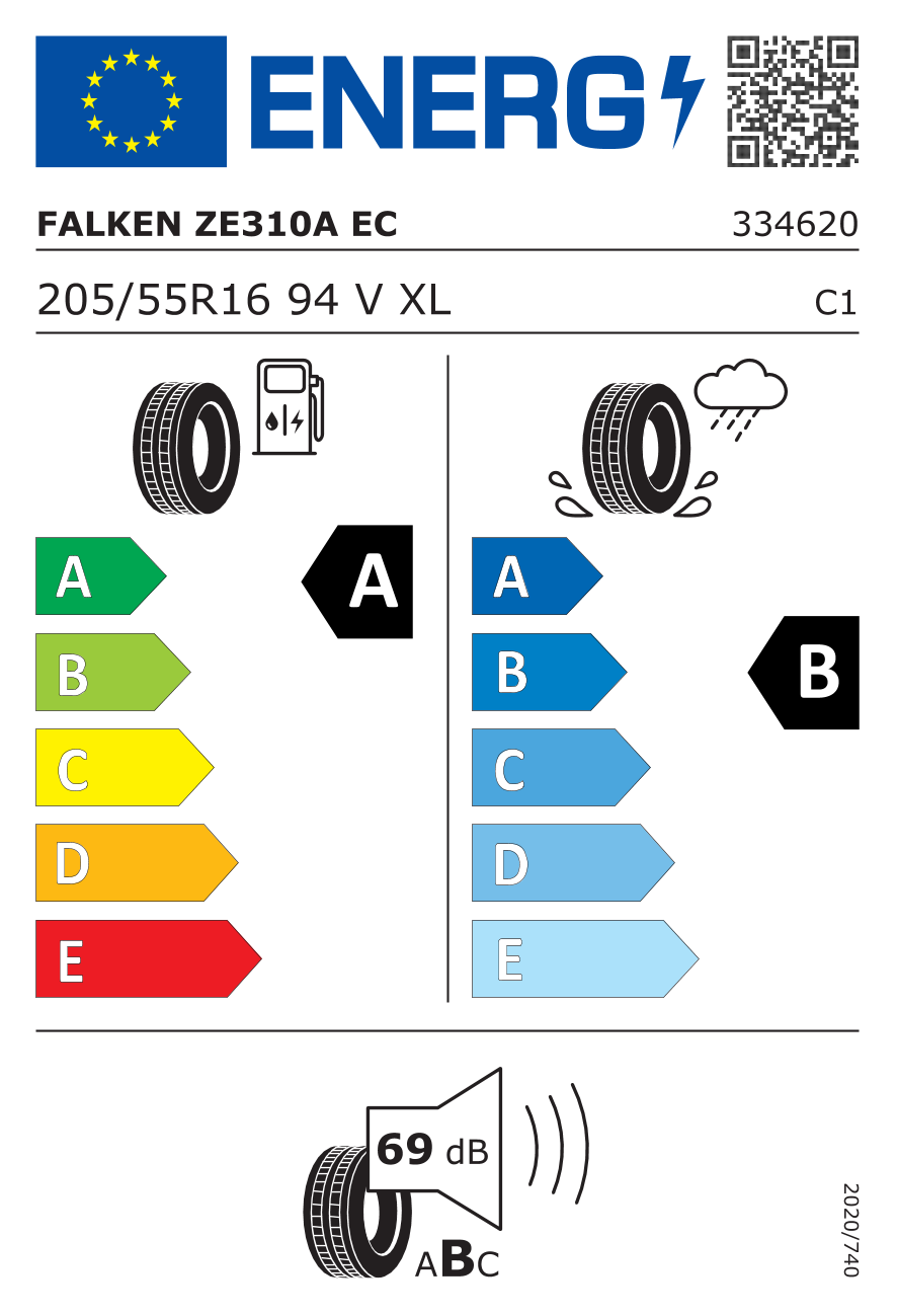EU-Reifenlabel für FALKEN ZE-310A ZIEX ECORUN 205/55 R16 94V
