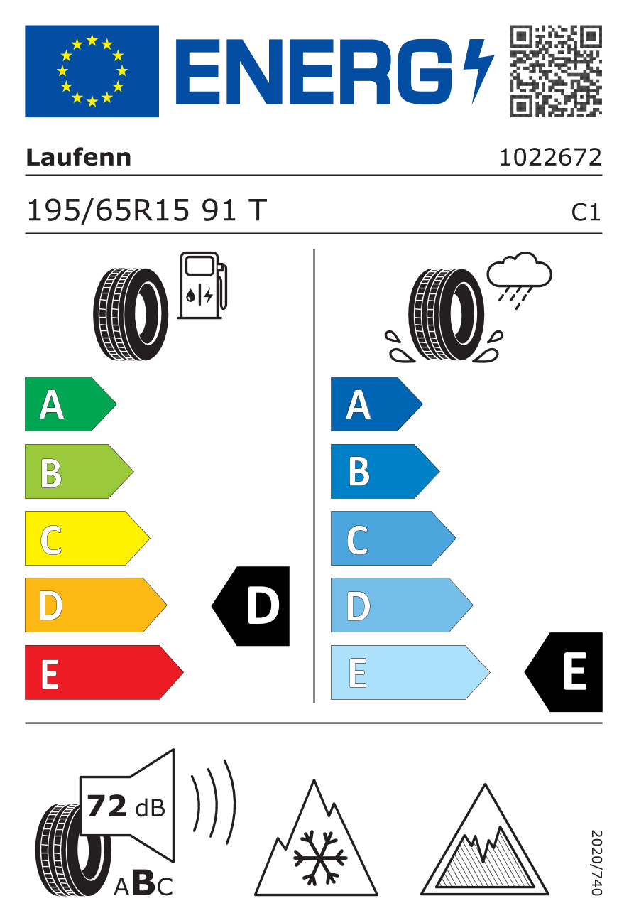 EU-Reifenlabel für LAUFENN I-FIT IZ (LW51) 195/65 R15 91T