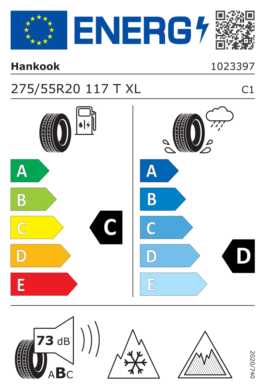 EU-Reifenlabel für HANKOOK RW10 i*cept X 275/55 R20 117T